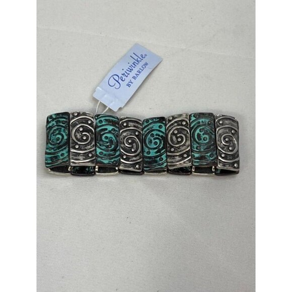 Periwinkle by Barlow Patina Silver Bronze Swirl Stretch Bracelet Boho Tribal Chi - Picture 2 of 7